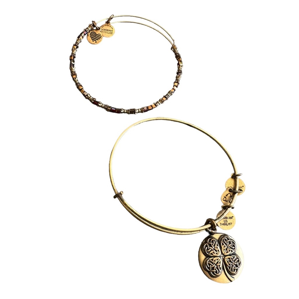 Alex and Ani 2 Piece Antique Gold Bangle Charm Bracelets